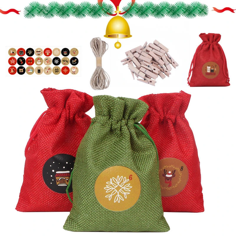 2021 Christmas Decorations 24 Christmas Advent Calendar Countdown Sets Cotton Drawstring Gift Bag