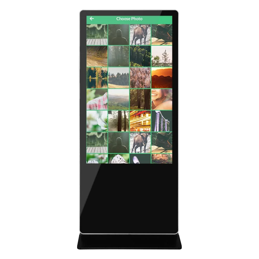 الإطار الرقمي الرفيع جدًا للإطار الرقمي بشاشة LCD ذات أرضية يبلغ حجمها 55 بوصة شاشة اللمس الخاصة بالآلة الإعلانية تلفزيون الصين