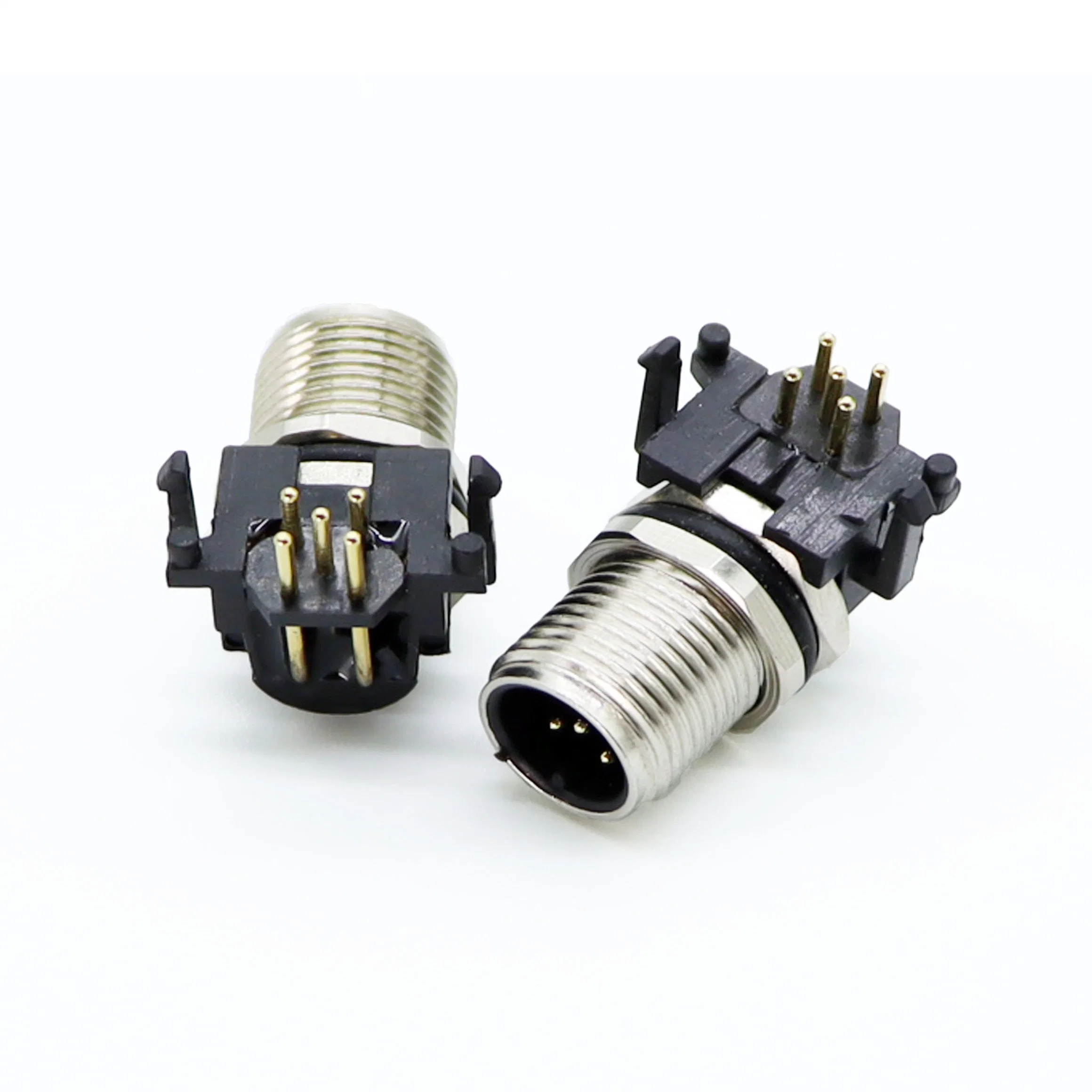 M12 Bent Pin Socket Connector Elbow PCB Waterproof Connector Solder Plate Connector Male and Female Socket Supply