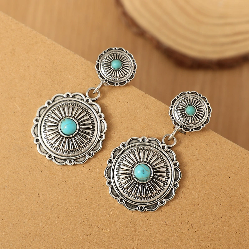 New Design Fashion Boho Jewelry Earring Silver Natural Turquoise Earrings Women