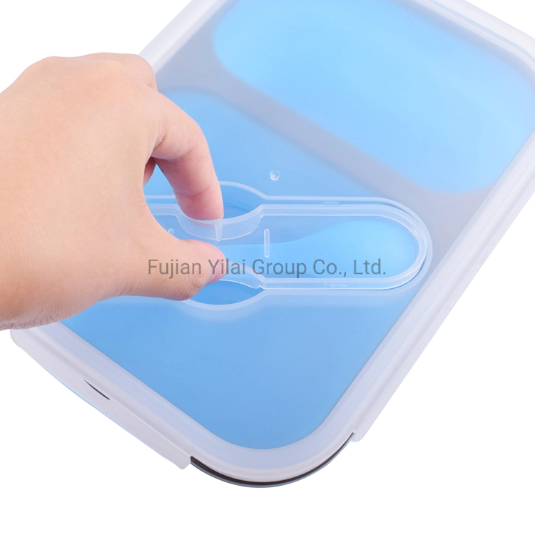 3 Compartment Children Bento Reusable Food Storage Containers Folding Kids Collapsible Silicone Lunch Boxes with Fork