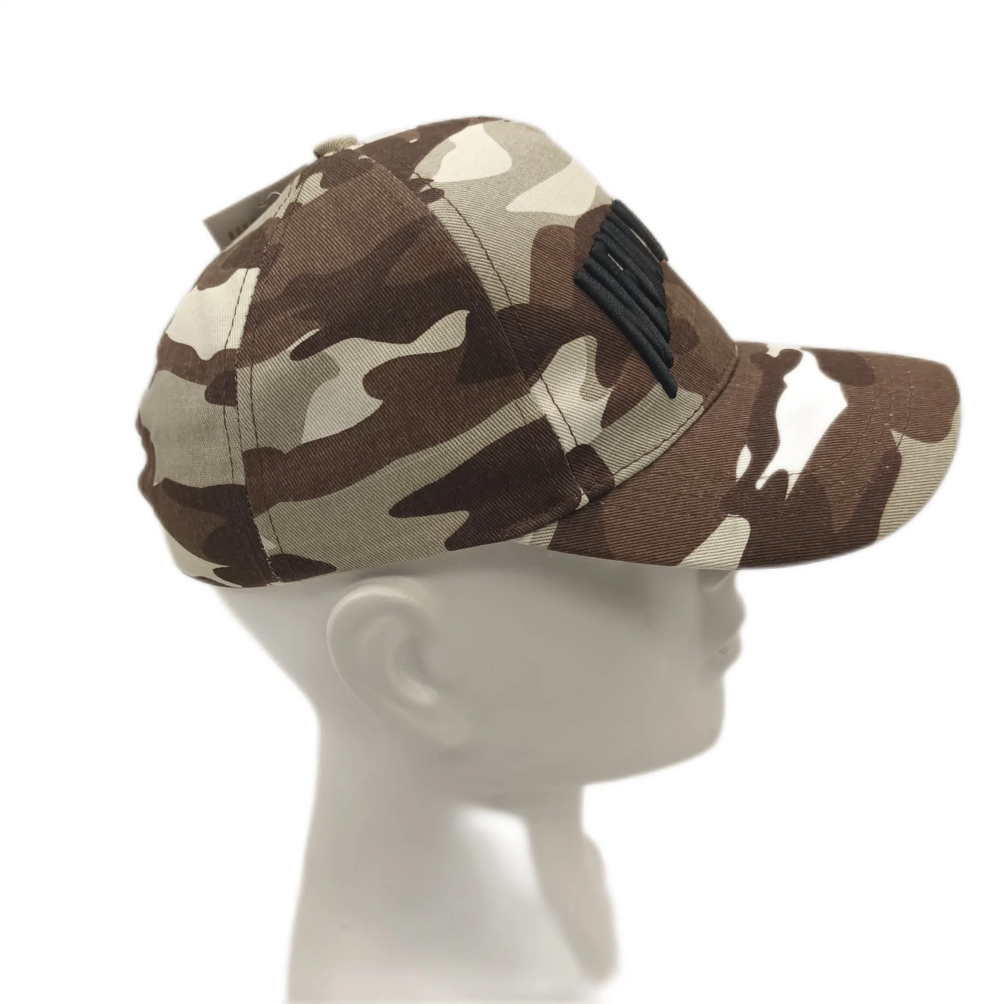 High quality/High cost performance  Custom Summer Men Camouflage Aop Letter 3D Embroidery Back 7-Hole Plastic Buckle 5 Panel Baseball Cap