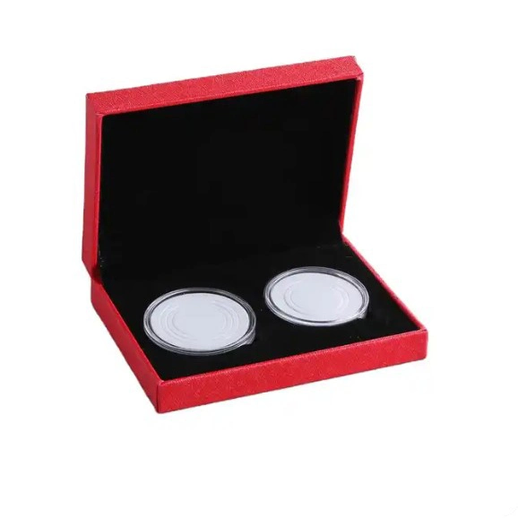 Custom Wholesale High Quality Double Commemorative Gold Coins Award Holder Storage Packaging Presentation Paper Floding Boxing Velet Gift Box