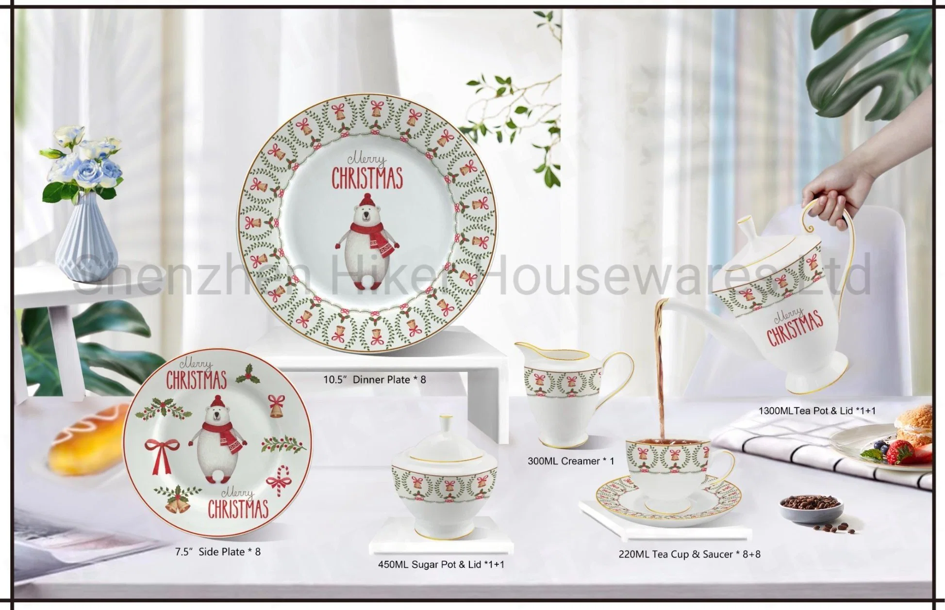 Personalized Christmas Dinnerware Set Collection New Bone China Tableware
