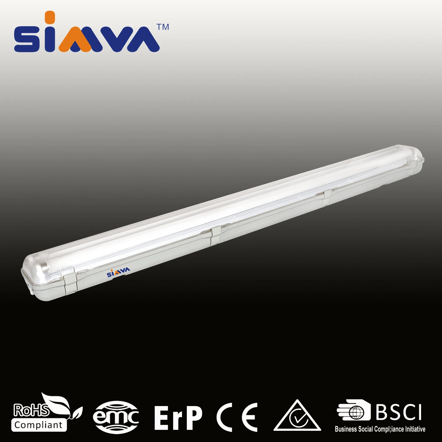 Simva Tri-Proof Lighting Fixture 4FT Double Tube Clearcover 2X18W Waterproof, Overhead Shop Light, Outdoor Lighting 3200lm 3000-6500K 85-265V IP65 180degee