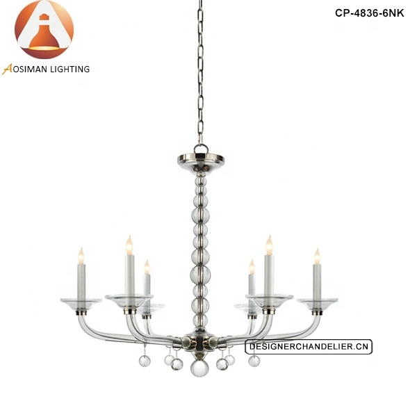 Crystal Stacked Ball Pendant Lamp 6 Light Chandelier in Nickel Finish