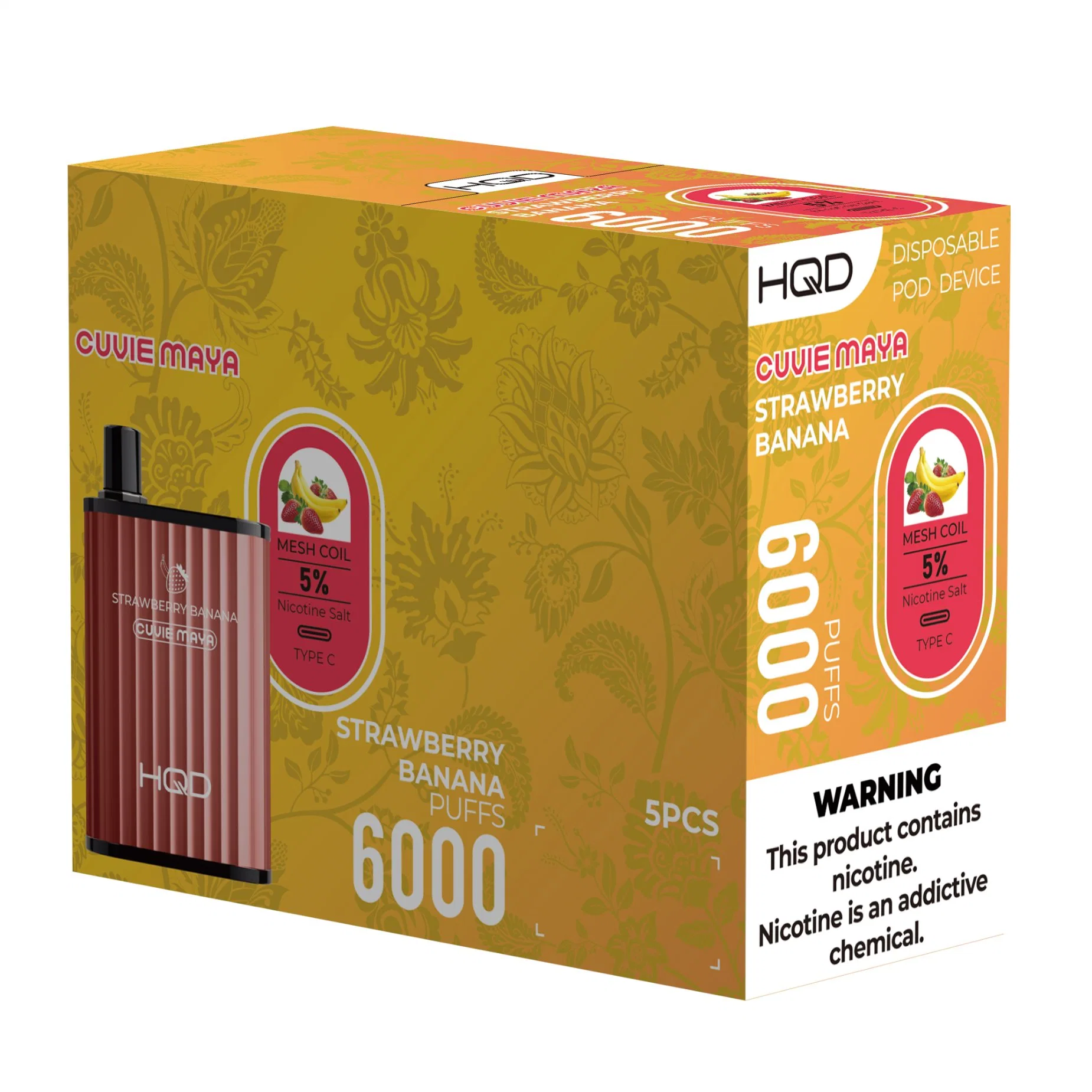 HQD 6, 000 Puffs Cuvie Maya VAPE desechable con sabores de plátano de fresa