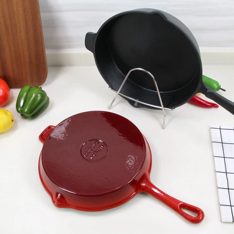 2023 New Arrival 10" 26cm Round Red Enamel Cast Iron Frying Pan Frypan Fry Pan Cast Iron Skillet