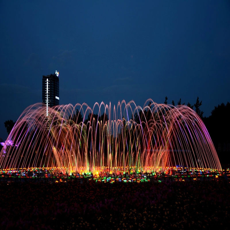 Fuente de la música Proveedor en China Círculo Fuente de la música SS Fuente del agua, Luz láser LED de colores, Fuente boquilla de chorro alta