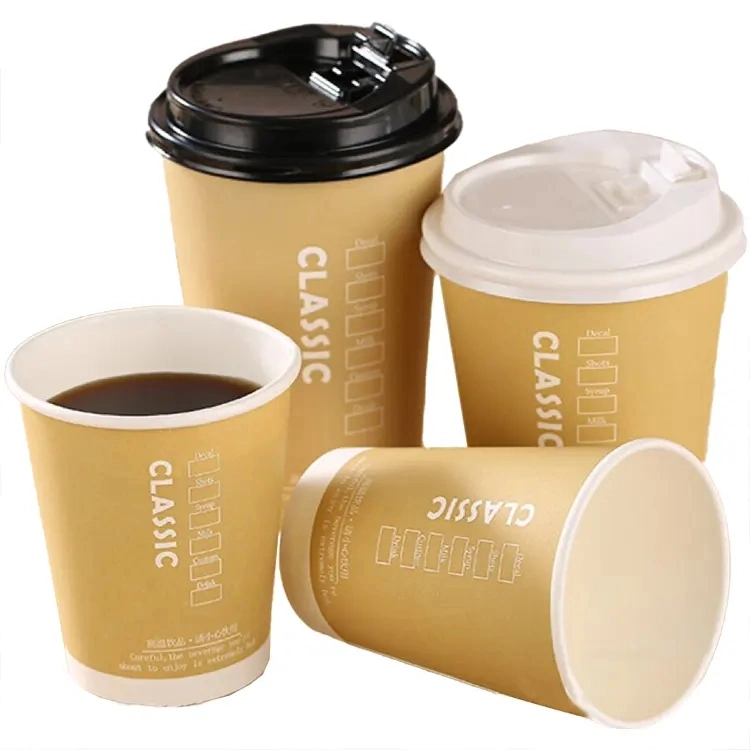 Factory Stock Disposable 12oz Kraft Double Wall Paper Coffee Cafe Cups