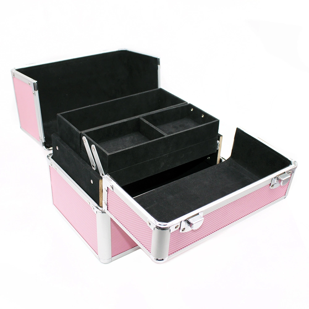 Hard Train Muti-Function Makeup Train Case Professional Aluminum with 6 Tier Tray and Brush Holder