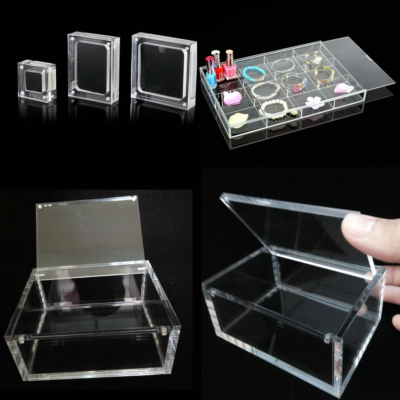 Chinese Factory Transparent Hinged Lid Customized Clear Acrylic Storage Box Cosmetic Makeup Beauty Skin Care Lipstick Packing Display Showcase Watch Jewelry Box