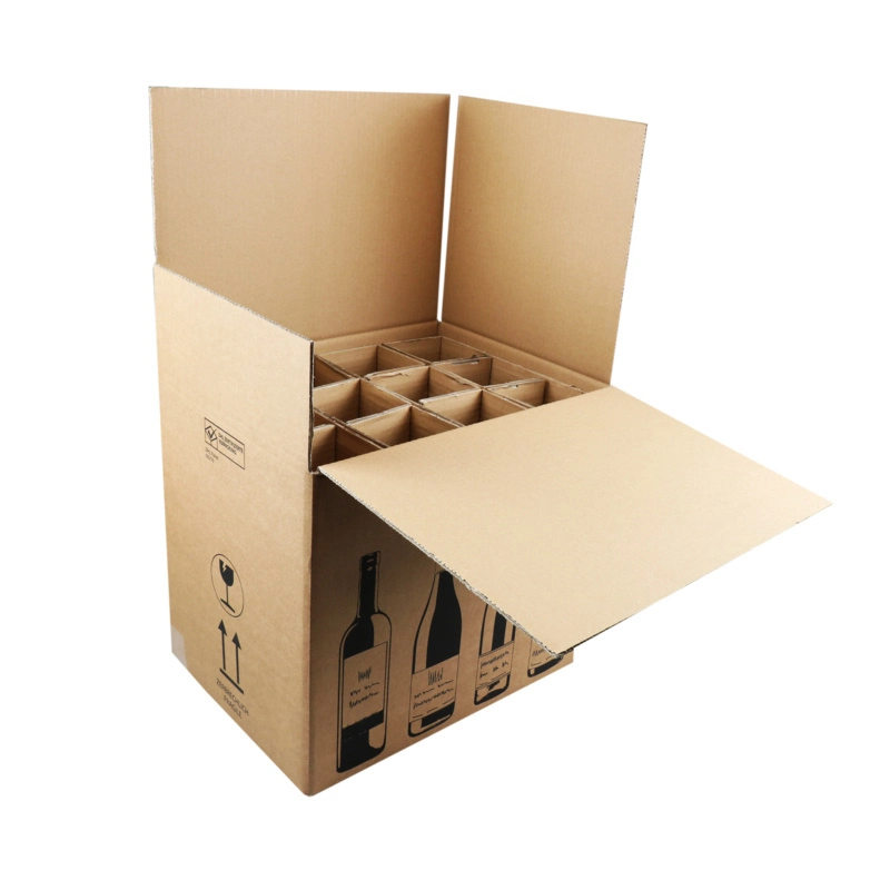 Environmental Friendly Degradable Thickened Corrugated Paper 3 Bottles Box for Wine Packaging