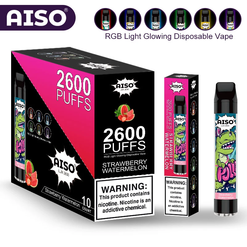 Preço de promoção 2600borlas para luz RGB brilhante a AISO Lux Vape descartáveis de feltro