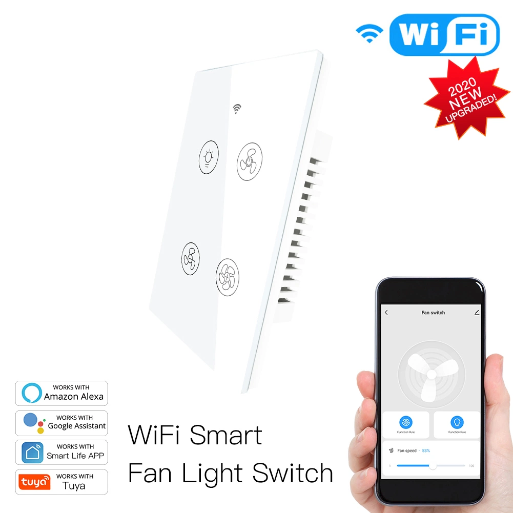 New WiFi RF Smart Ceiling Fan Light 2/3 Way Control Smart Life/Tuya APP RF Remote Speed Control Alexa Google Home Compatible