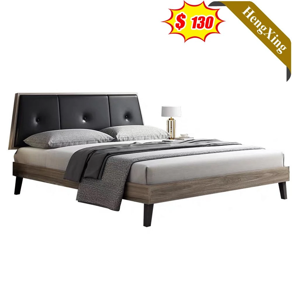 Modern Design Dark Black Color Creative Style PU Leather Hotel Home Furniture Bedroom Wooden Beds