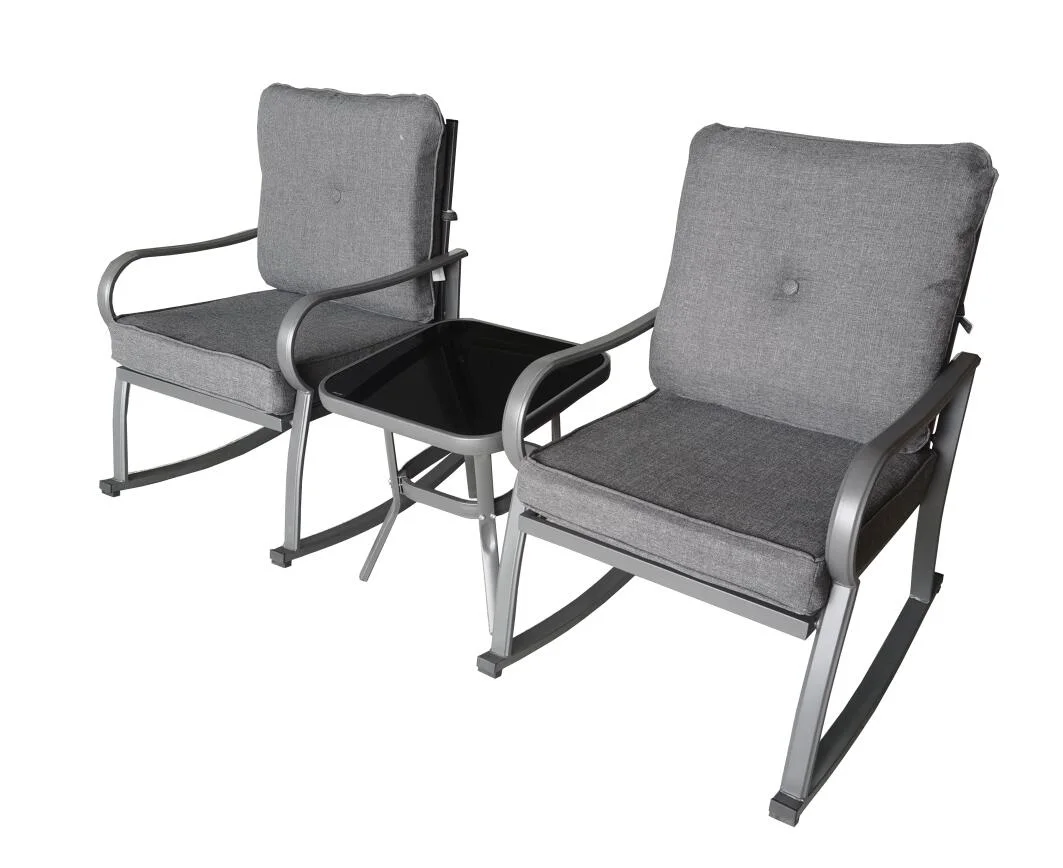 Kd Outdoor Furniture Steel Frame Rocking Chair Sets 3PCS