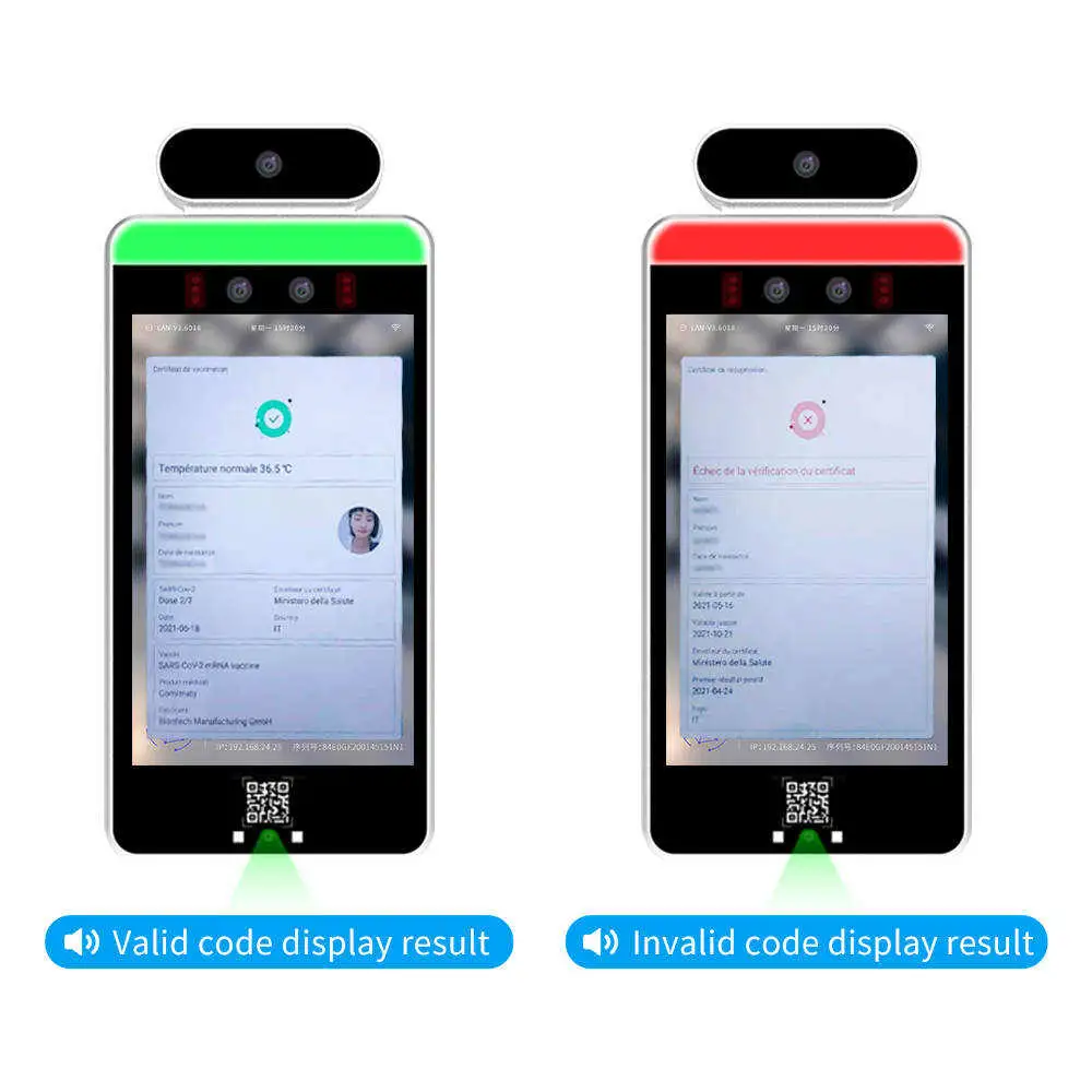 8&quot; Monitor Multi Language EU Digital Qr Code Scanner Temperature &Face Recognition Access Control Management IP Camera Device