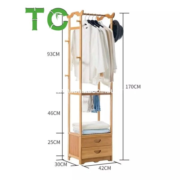 Le bambou Vêtements Vêtement étagère rack, entrée placard avec deux tiroirs Portemanteau Vêtements Rack