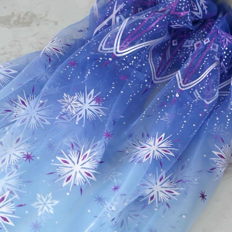 Organza Glitter Foil Print Polyester Bronzing Design Fabric for Girl&prime; S Dress Decoration DTY Craft