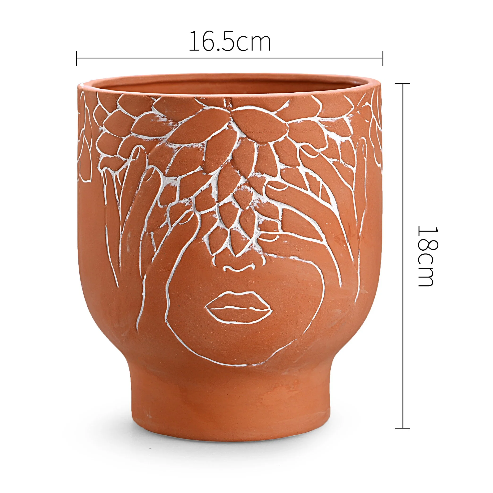 Wholesale/Supplier Hand Made Terracotta Flower Pot with White Line Debossed Embossed Pattern Ceramic Red Clay Garden Planter for Indoor and Outdoor