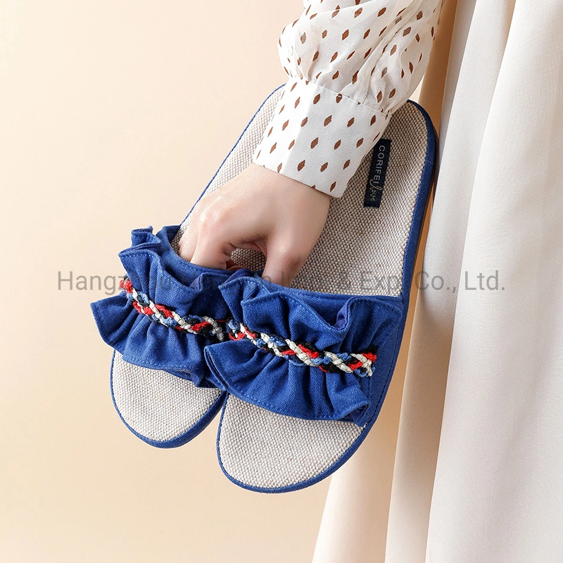 Corifei Slippers Bow Anatomic Woman Outdoor Indoor Home Casual Open Linen