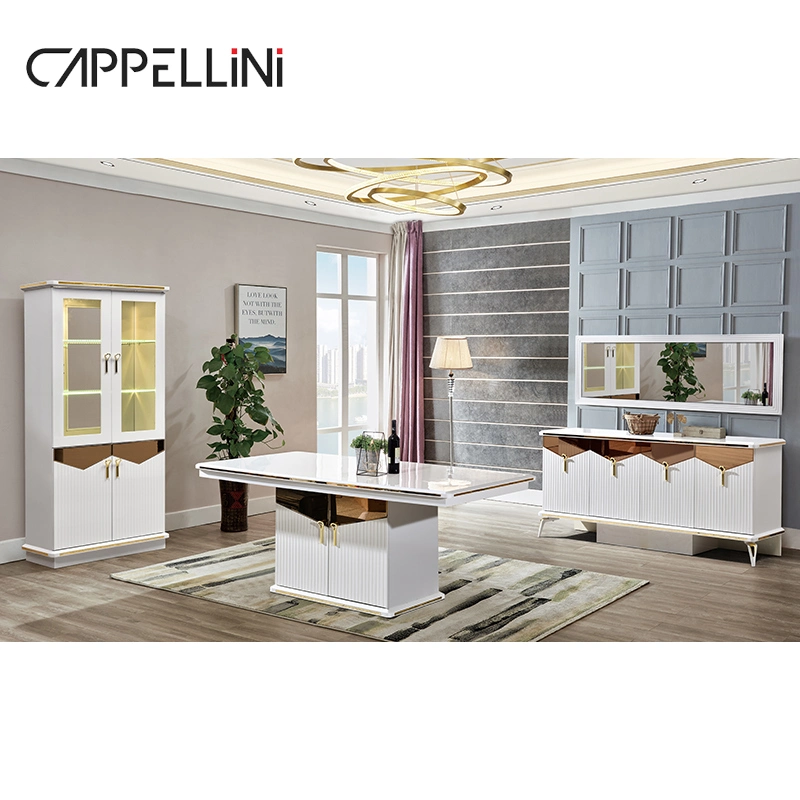 Wholesale Modern Wooden Dining Tables and Chairs Set Home Luxury Dining Room Furniture with Sideboard Wine Cabinet