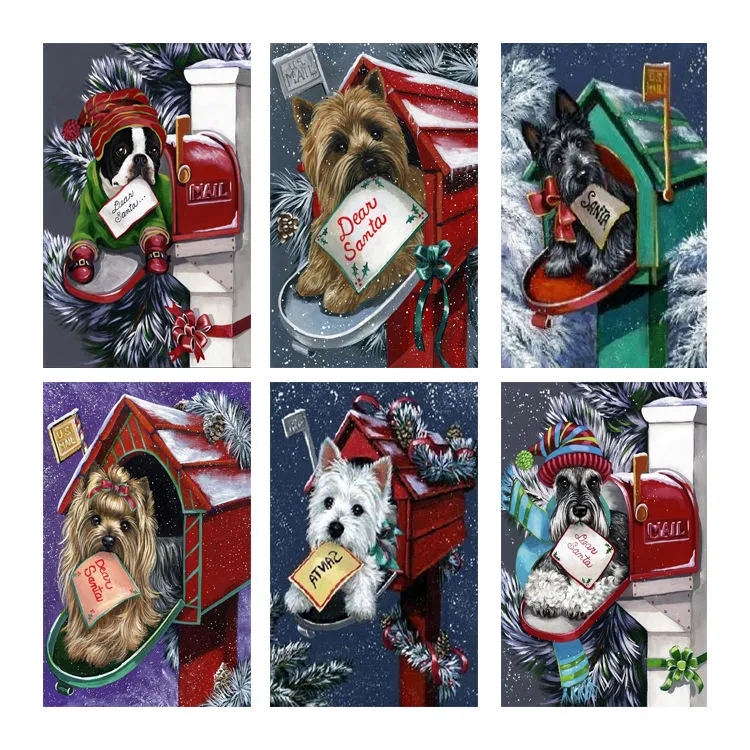 Envelope de cães-Animais de Natal com pintura a diamante DIY 5D