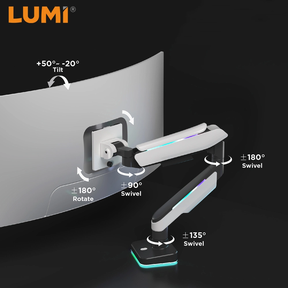 Premium Ultrawide Adjustable Computer Monitor Arm Mount with RGB Light for 17"-49" Screens