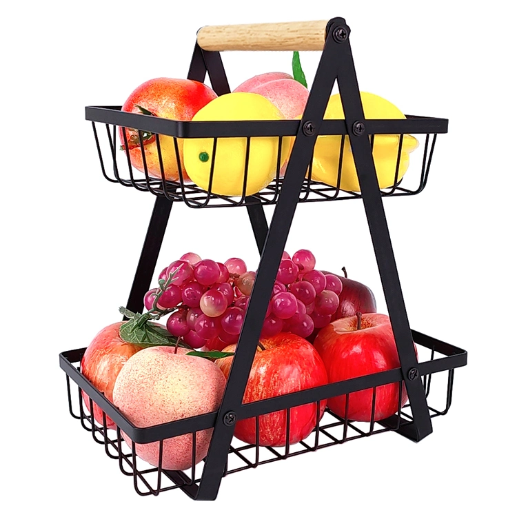 Organizador de cozinha decorativo doméstico para bancada, pão de arame de rack de armazenamento amovível Suporte de suporte, cesto de fruta Metal 2 Tier