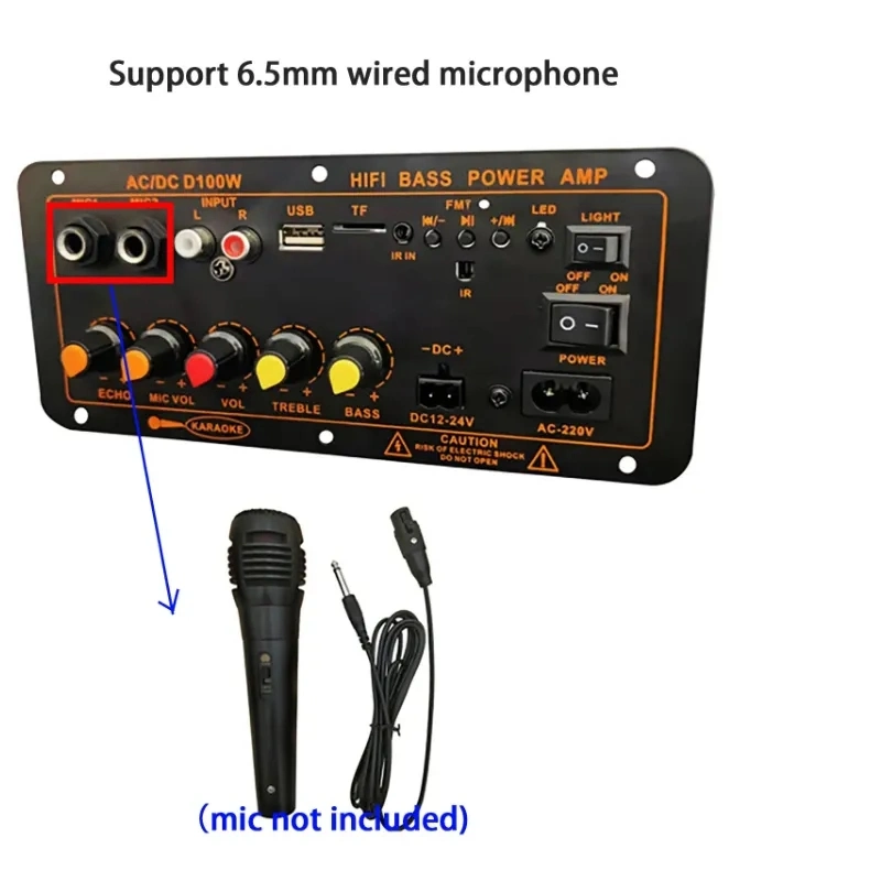 300W Blue tooth Audio Amplifier Board D100 Subwoofer Dual Microphone MÓDULO AMP 12V 24V 220V Medie Player