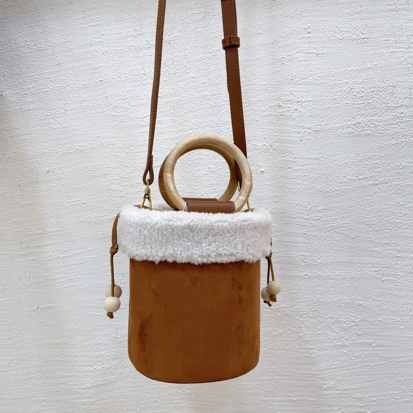 Designer Furry Stitched Small Cylinder Bag Lamb Bag