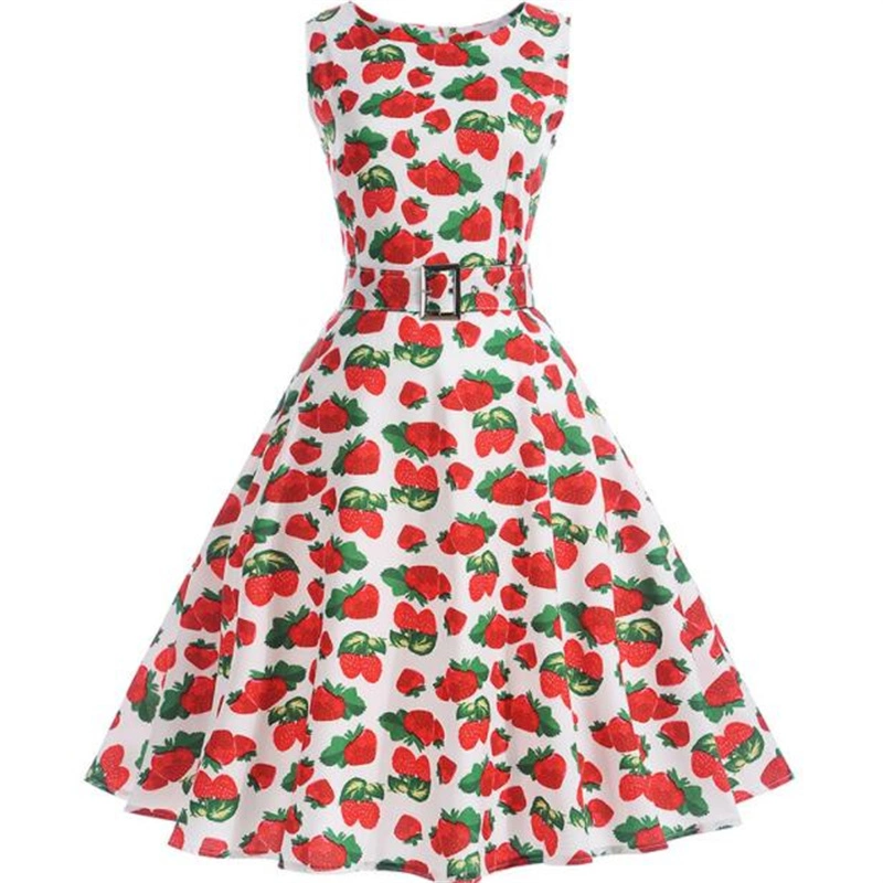 I-0II97vvintage Cocktail Party Dress Cotton Printed Dresses