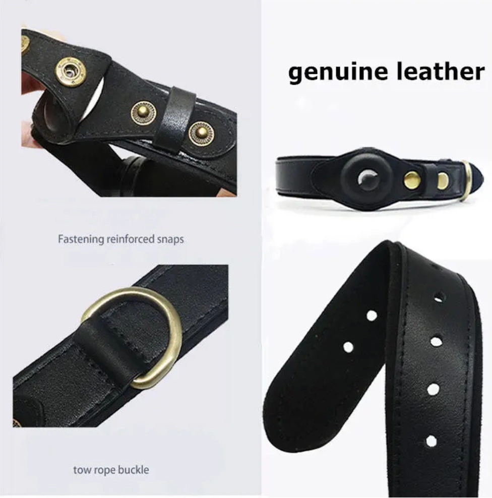 Airtag Collar Adjustable Cowhide Leather Cat Dog Collar Luxury Pet Collars