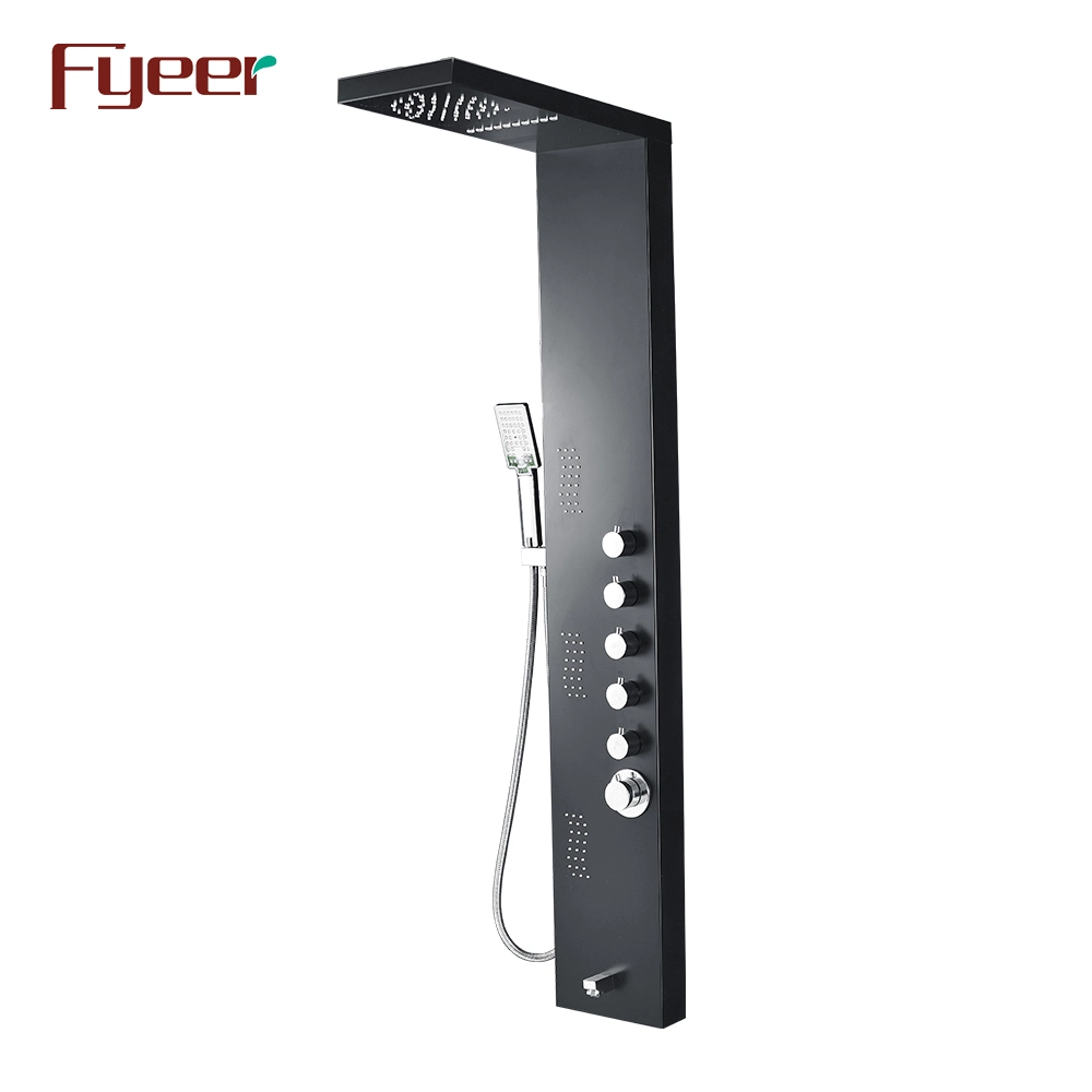 Fyeer Black Bathroom Depot Shower Wall Panels with LED Lights