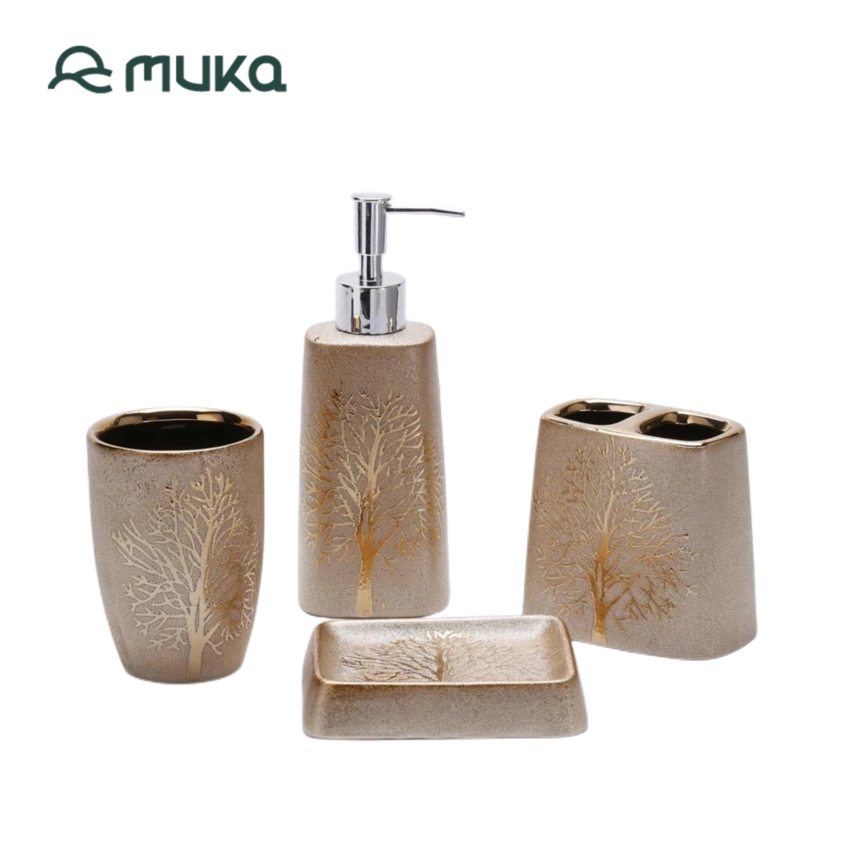 Golden Elegant Design Ceramic Bath Sets Gold Electroplated Decor Bathroom Accessories Set