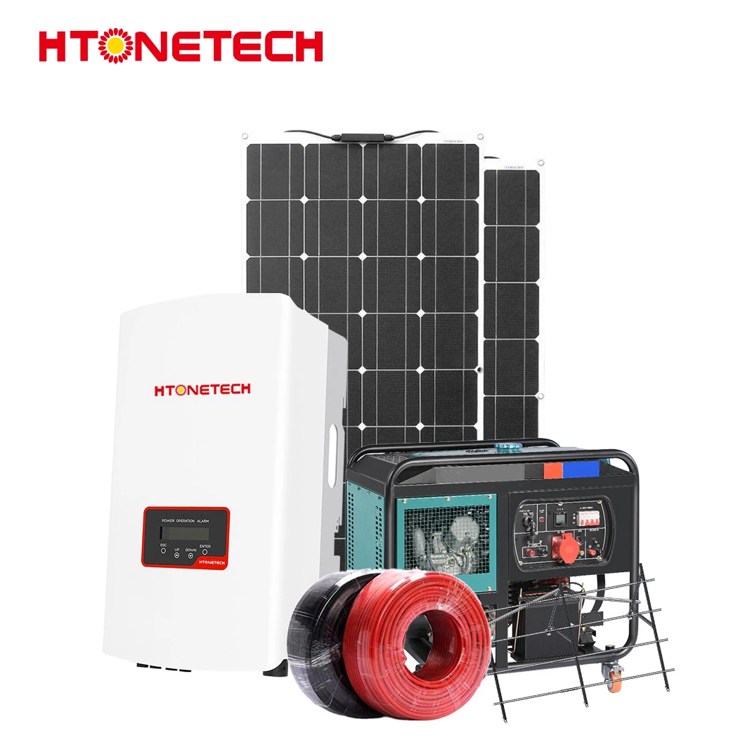 Htonetech 200W Panneau Solaire Monocristallin Pliable Fabrication Panneau Solaire Onduleur Hybride Chine 80W Système d'Alimentation Solaire avec Générateur Diesel 15kw 3-Phase