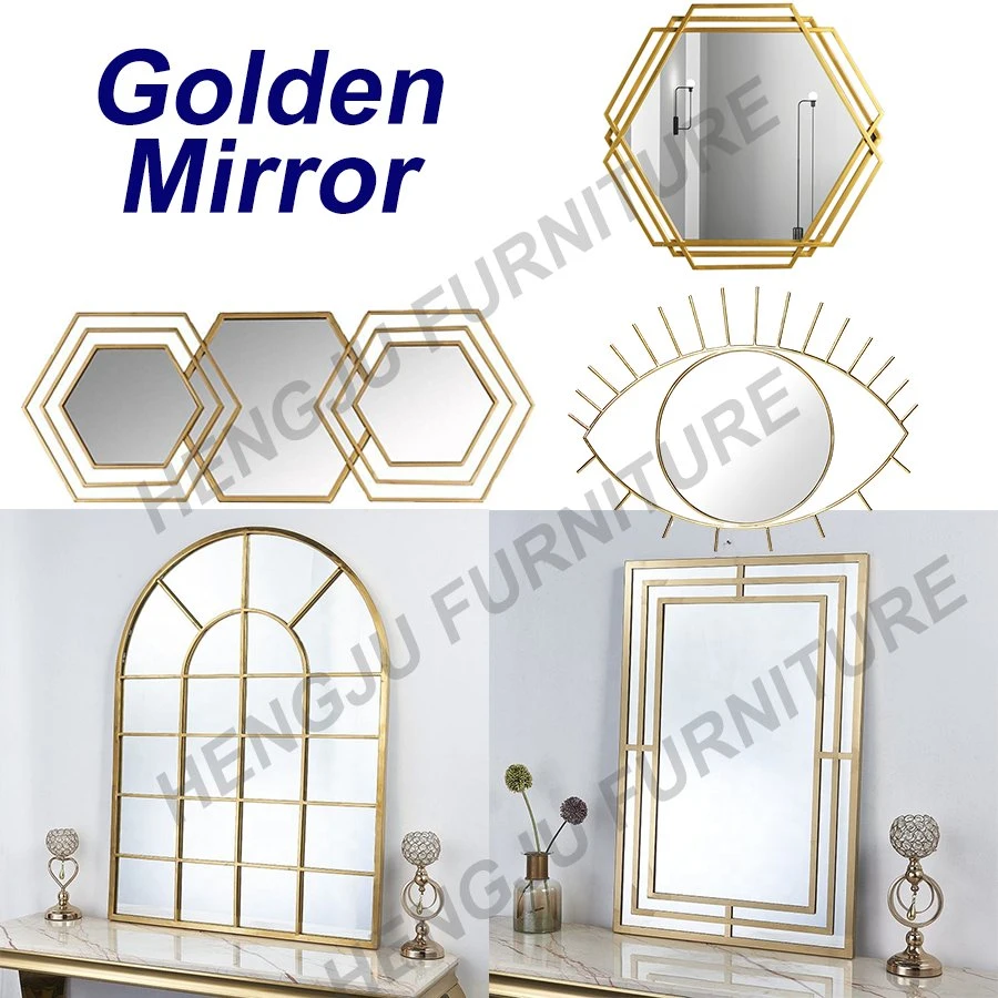 Fabrik Direktverkauf Nordic Retro Metall Badezimmer Wand Hängenden Eitelkeit Spiegel-Set für Schlafzimmer Golden Vanity Wand hängenden Spiegel
