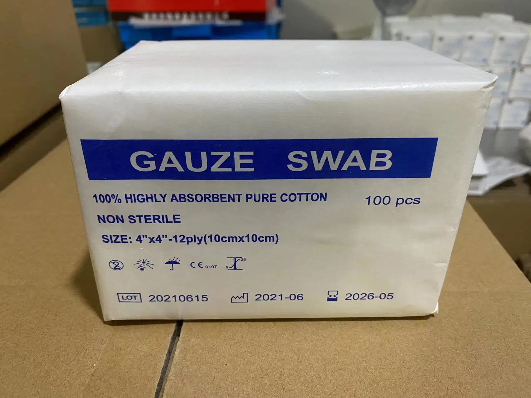 Cotton Gauze Swabs, Non-Sterile, White, 8 Ply 17 Threads Pack of 100