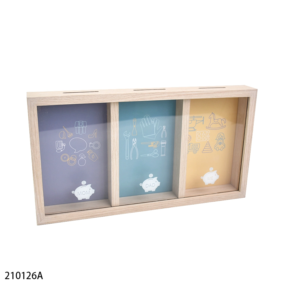 Boîte à argent en bois rectangulaire avec cadre photo en boîte d'ombre en gros pour enfants.