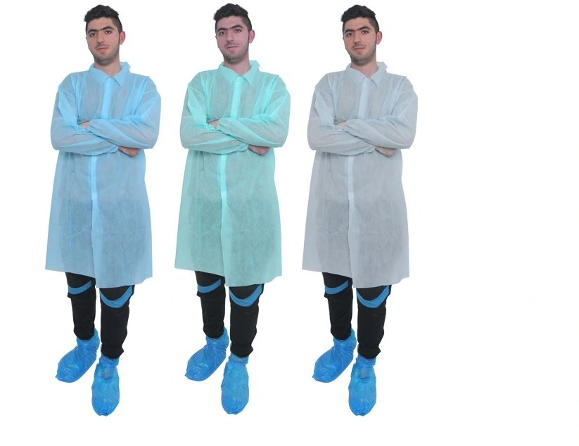 Non Woven Microporous Lab Coat Disposable Protective Clothing Workwear White with Buttons