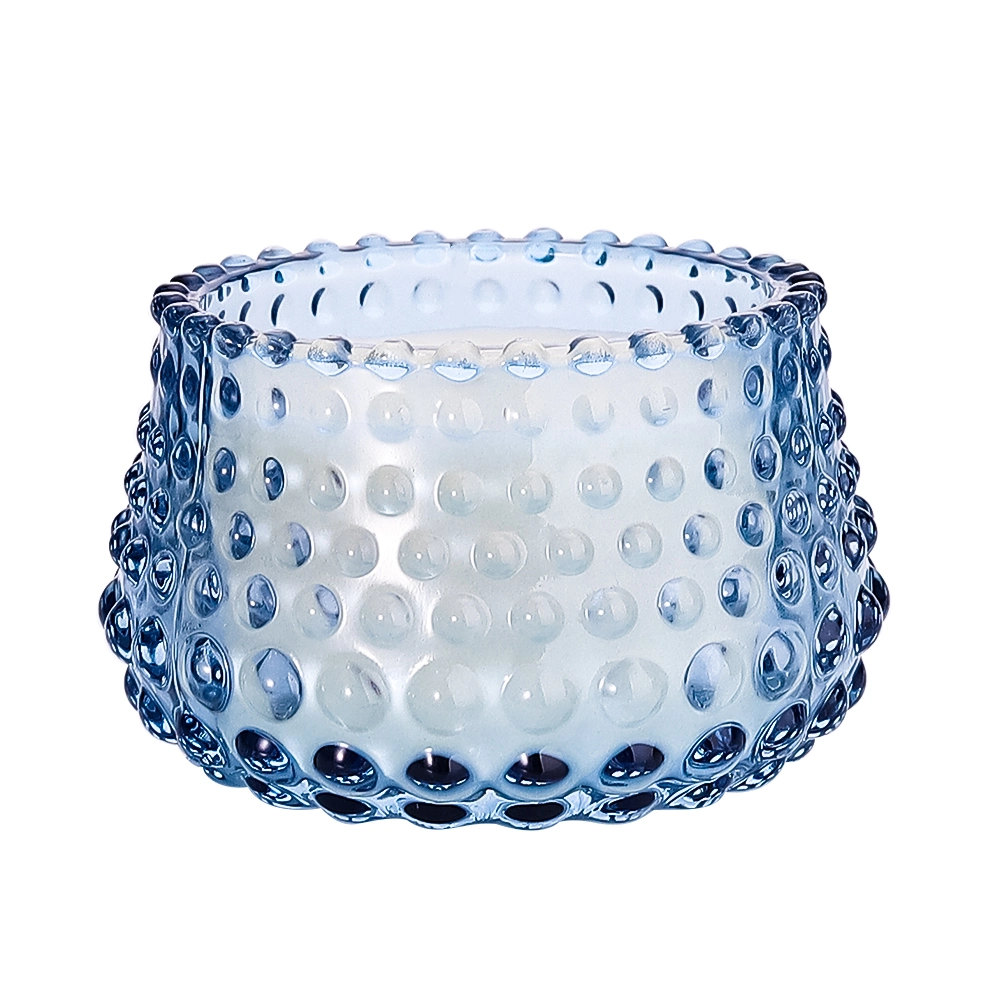 Round Embossed Small Pillar Glass Candle Jar Stick Holder