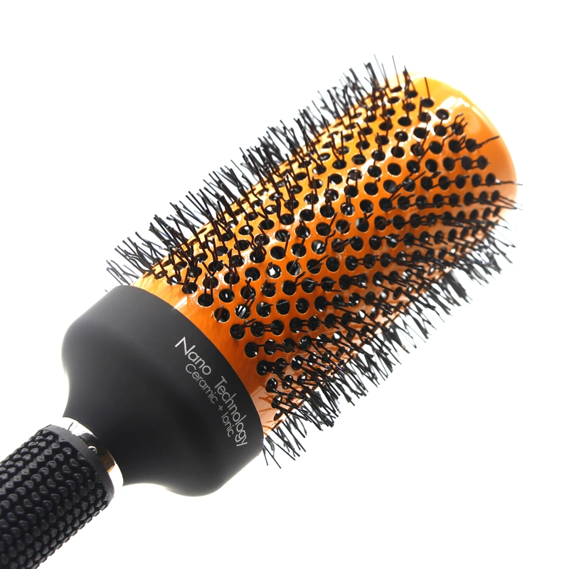 Custom Logo Round Hair Brush with Boar Bristles Nylon Thermal Nano Ceramic 2-in-1 Negative Ion Tech Professional Barber Salon