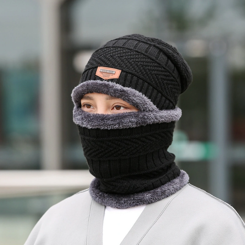 Soft Thicken Wool Ski Hats Warm Hats Neck Warm Unisex Winter Knitted Cap Scarf Set