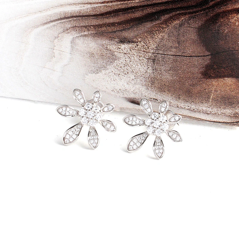 Bisutería de diseño de joyas de diamantes de la flor plata esterlina 925 Diamond Earrings