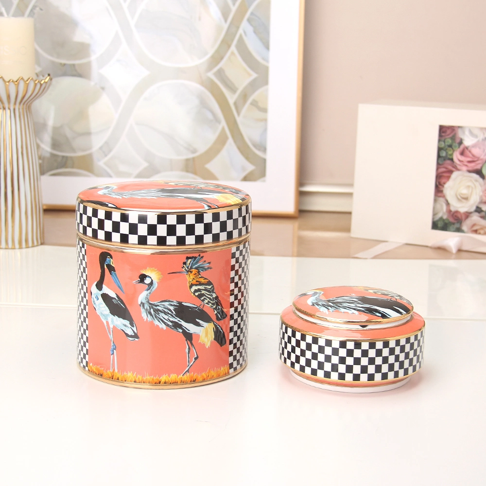 Jw024 Fancy Porcelain Orange Storage Vessels Table Decoration Ceramic Large Candle Jar Luxury Gift Box for Home Decor