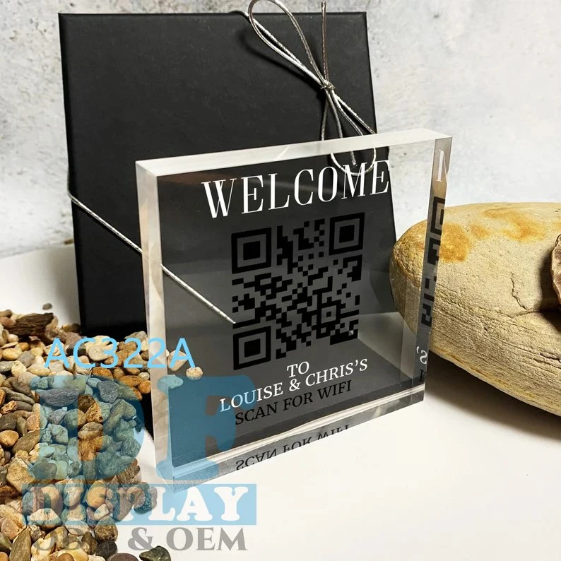 Custom Acrylic Qr Code Stand Qr Code Scanner WiFi Password Sign Qr Scannable Code Acrylic Block Logo Design