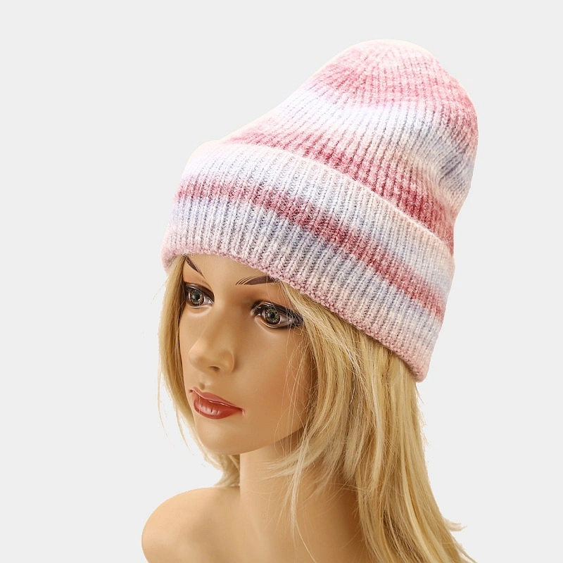 Custom Plain Tie Dye Beanie Long Ribbed Winter Ski Hat Knit Warm Skully Skull Beanie Cap for Women