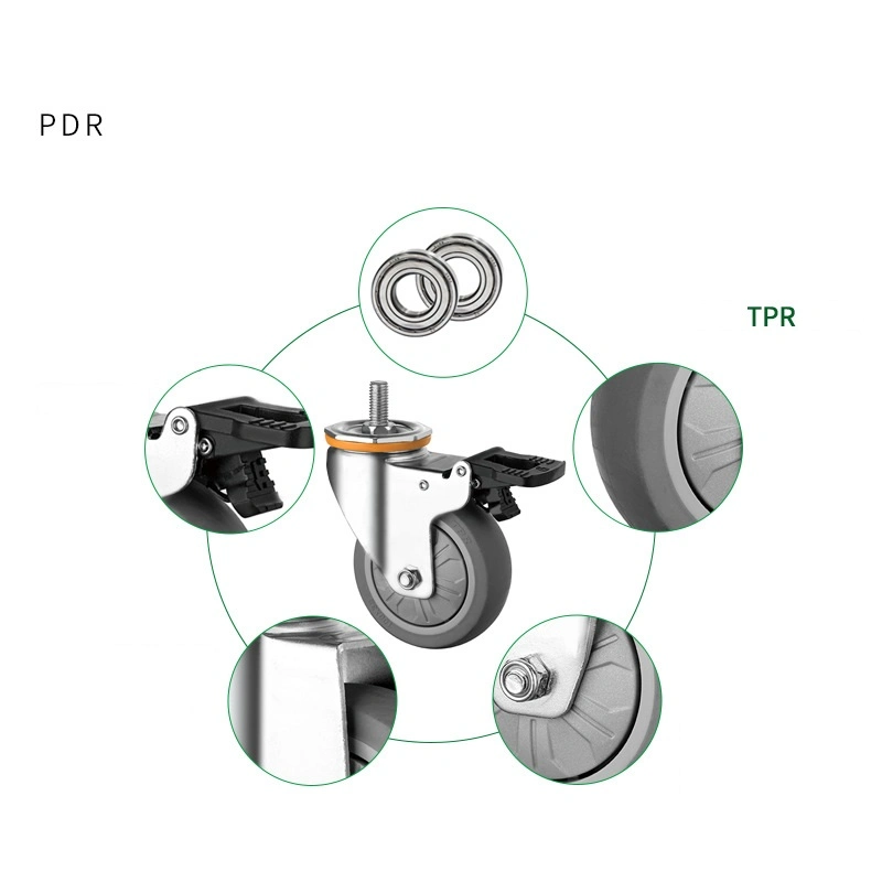 عجلات عجلات محورية 4 بوصة من الكروم الصلب TPR للمستشفى والمدرسة&amp;الفندق