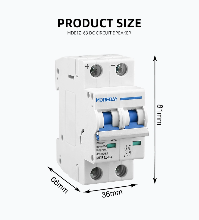 1P 16A 20A 40A 63A DC MCB 250V-Leistungsschalter Für den Hauptschalter der C-Kurvenbatterie des PV-Systems